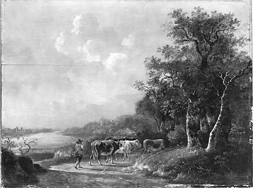 Kuhherde mit Hirt in einer Landschaft (vermutlich), , Barend Cornelis Koekkoek