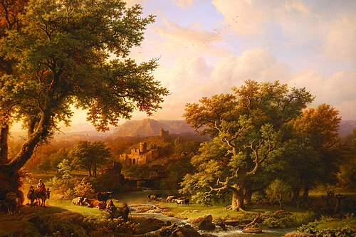 Landscape with Oaks and a ruin, 1855, Barend Cornelis Koekkoek
