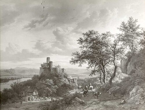 Rhine landscape with ruins, 1847, Barend Cornelis Koekkoek