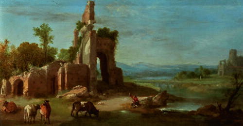 Arcadian lansdcape with a shepherd near a waterfall, 1627, Bartholomeus Breenbergh