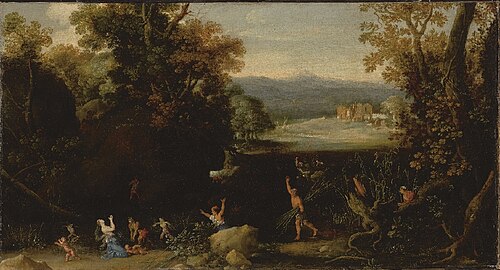 Boslandschap met Latona en de Lycische boeren, 1630, Bartholomeus Breenbergh