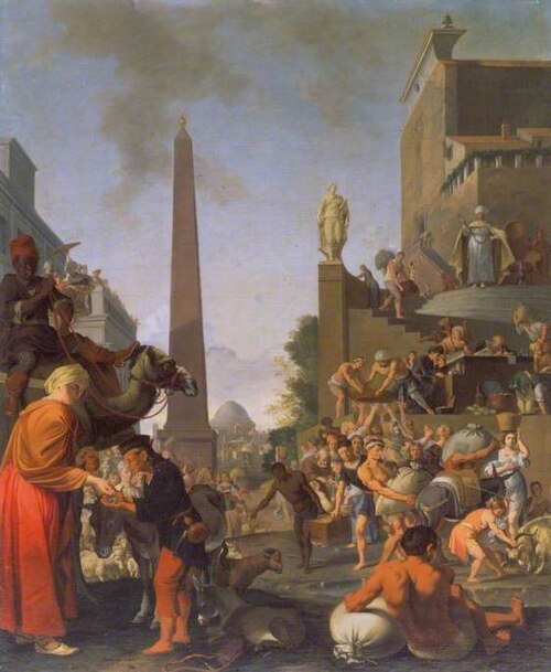The Egyptians crying for bread; they sell their cattle for corn (Genesis 47: 16-17), 1654, Bartholomeus Breenbergh