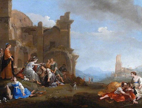 Amarillis Crowning Mirtillo with a Floral Wreath, 1635, Bartholomeus Breenbergh