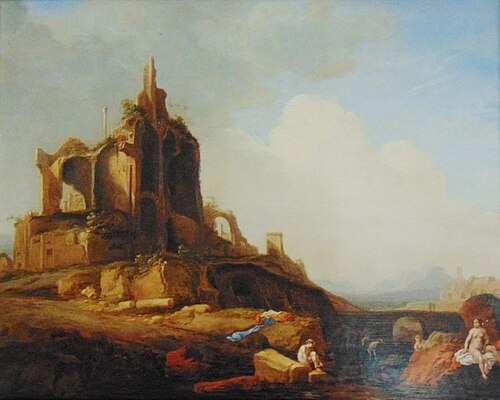 Landscape with Figures bathing near Classical Ruins, 1638, Bartholomeus Breenbergh