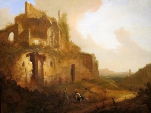 An Italianate Landscape with Ruins and an Artist Sketching, 1643, Bartholomeus Breenbergh
