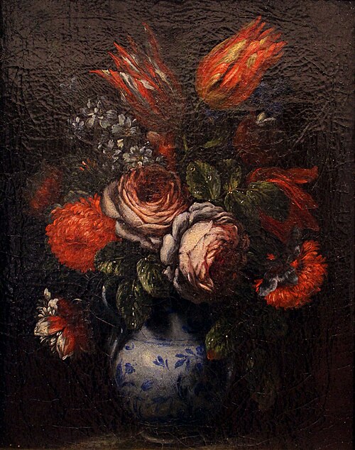 coppia di vasetti a decori blu con fiori, 1650, Bartolomeo Bimbi