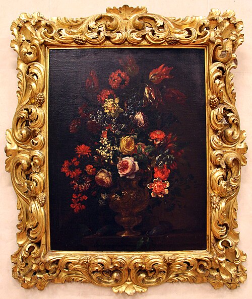 vaso di fiori con susine sul piano, , Bartolomeo Bimbi