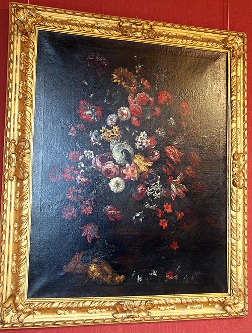 fiori in vaso con cedrati e fichi sul piano, , Bartolomeo Bimbi