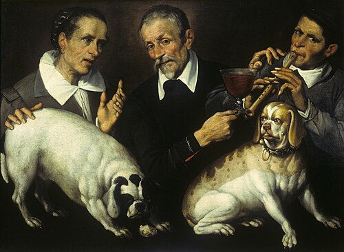 Three men with two dogs, 1529, Bartolomeo Passarotti