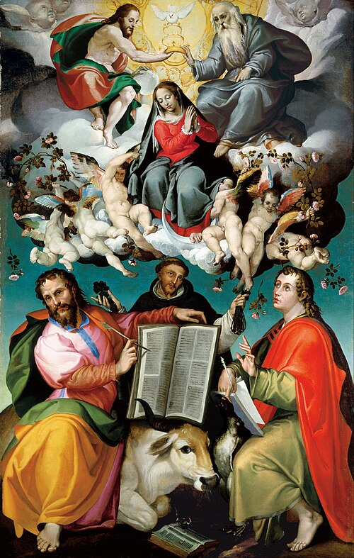 The Coronation of the Virgin with Saints Luke, Dominic, and John the Evangelist, 1580, Bartolomeo Passarotti