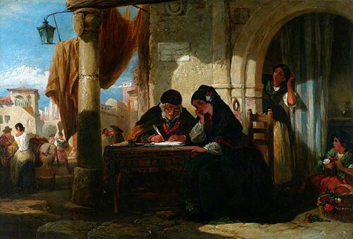 A Spanish Letter-Writer, 1854, Francis William Topham