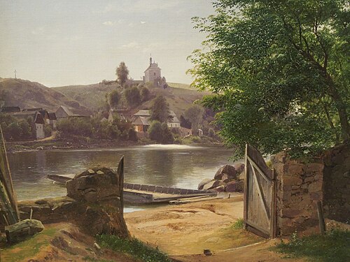 Kamenný Přivoz on the Sázava River, 1850, Bedřich Havránek
