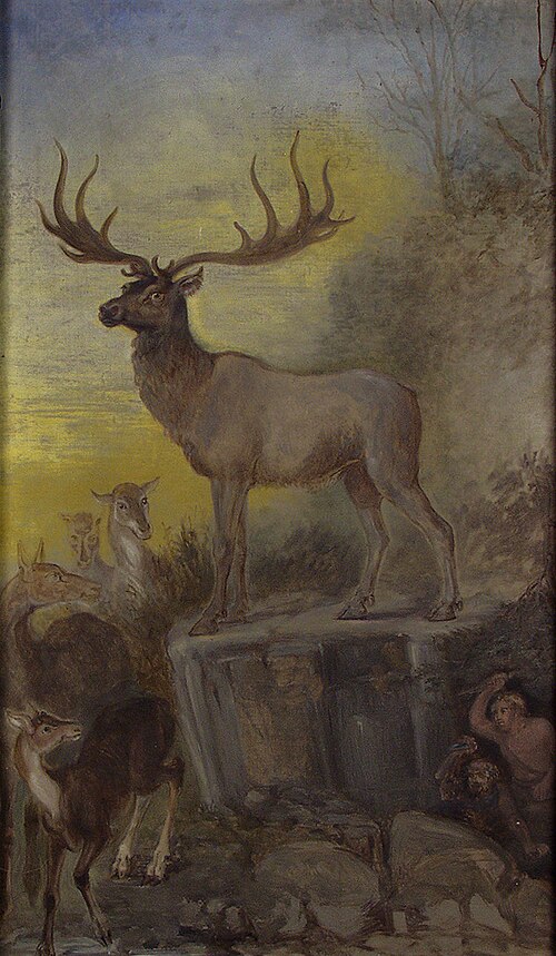 Irish Elk and Palaeolithic Hunter, 1894, Benjamin Waterhouse Hawkins