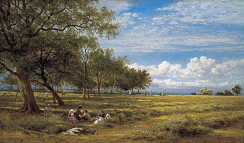 An English Hayfield, 1878, Benjamin Williams Leader