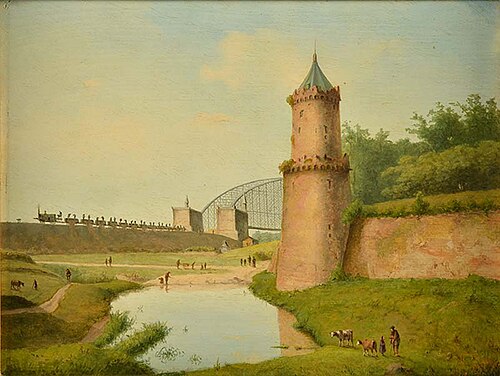 Gezicht op de stadsmuur en Kronenburgertoren van Nijmegen, 1878, Rudolphus Lauwerier