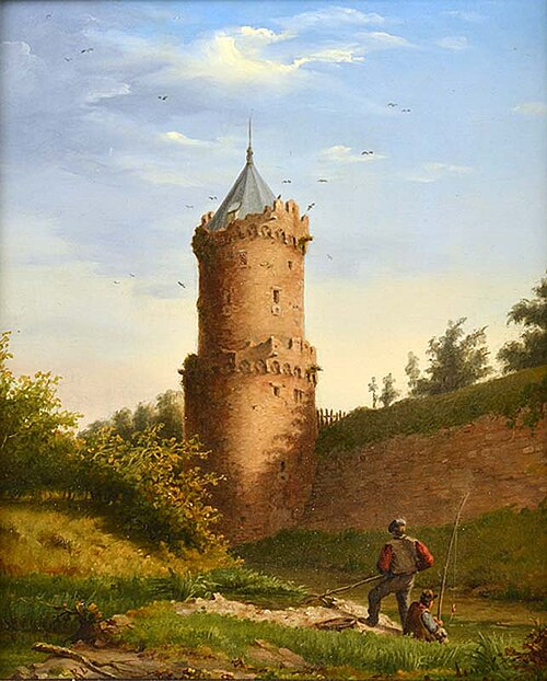 Gezicht op de Kronenburgertoren in Nijmegen, 1849, Rudolphus Lauwerier
