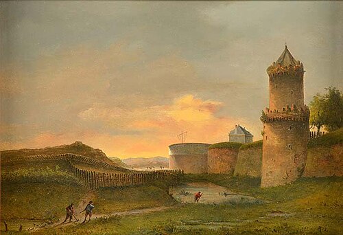 Kronenburgertoren en de vestingwerken voor de Hezelpoort in Nijmegen, 1865, Rudolphus Lauwerier