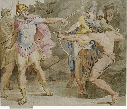 Philoctetes aiming the bow of Hercules at Odysseus, 1790, Asmus Jacob Carstens