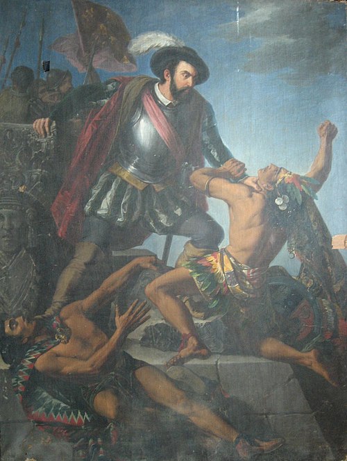 Hernan Cortés lluita amb dos indis, 1862, Antonio Gómez y Cros