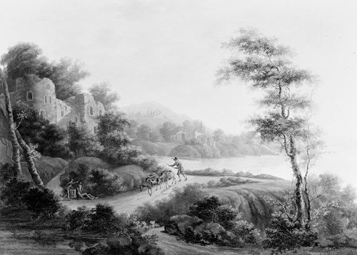 Bjerglandskab med ruiner, 1807, Heinrich August Grosch
