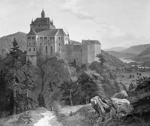 Kriebstein Castle at Zschoppau in Saxony. Morning, 1838, Johann Hermann Carmiencke