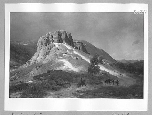 Mountain landscape with three riders, 1874, Carl Friedrich Lessing