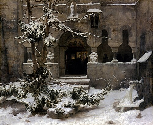 Klosterhof im Schnee, 1830, Carl Friedrich Lessing