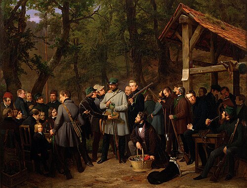 Bird shooting by the Düsseldorf artists in the Grafenberg Forest, 1842, Carl Friedrich Lessing