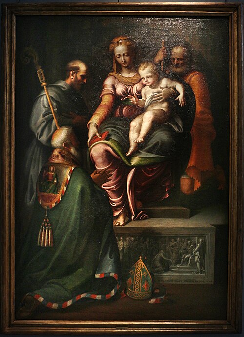 madonna in trono coi ss. francesco, benedetto e giuseppe, 1548, Bernardino Campi