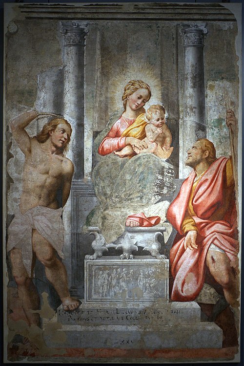 madonna in trono tra i ss. sebastiano e rocco, , Bernardino Gatti
