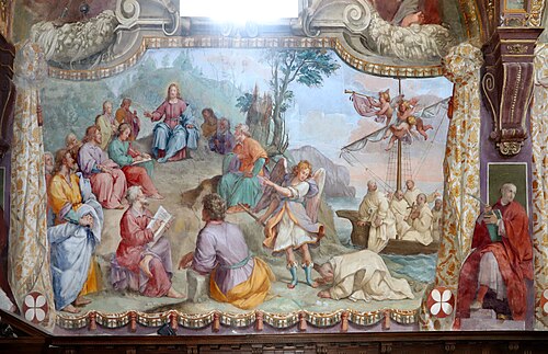 Discorso della montagna e arrivo dei certosini via mare, 1590, Bernardino Poccetti