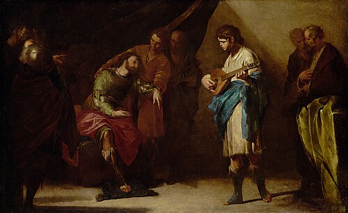 David plays for Saul, 1645, Bernardo Cavallino