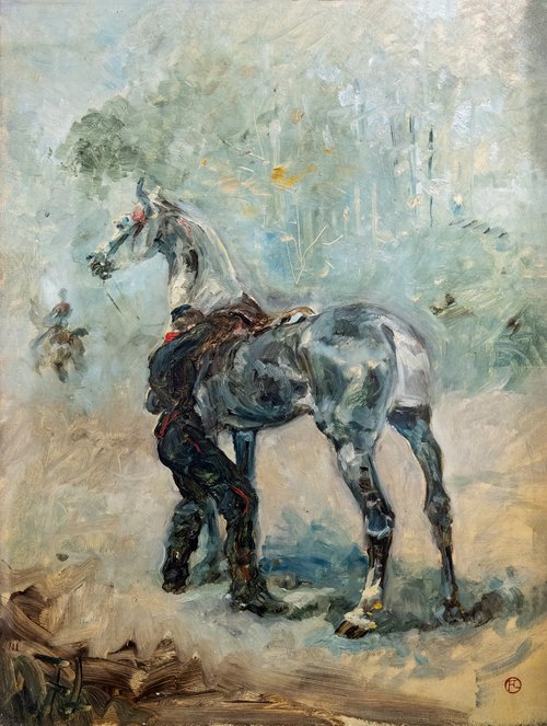 Artilleur sellant son cheval, 1879, Henri de Toulouse-Lautrec