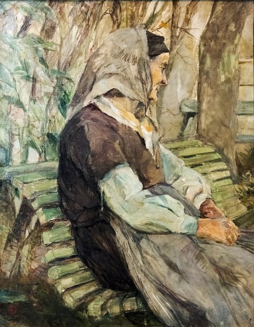 Vieille femme assise sur un banc à Céleyran, 1882, Henri de Toulouse-Lautrec
