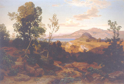 Südliche Gebirgslandschaft am See, 1840, Bernhard Fries
