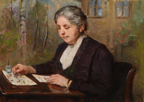 Augusta Dohlmann at her drawingtable, 1925, Bertha Wegmann