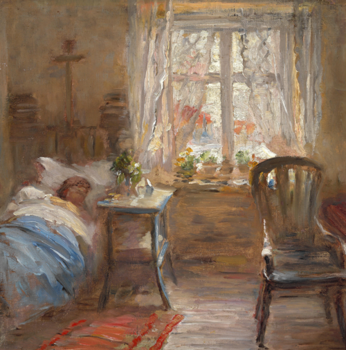Interiør med sovende kvinde, 1918, Bertha Wegmann