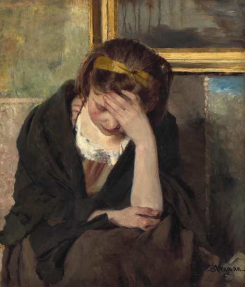 A seated young Woman resting her Head in her Hand, 1882, Bertha Wegmann