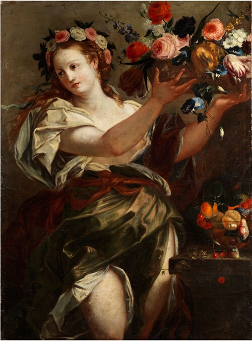 Flora Presenting a Basket with Flowers, 1702, Frans Werner Tamm