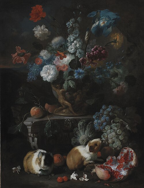 Flower Piece with Guinea Pigs, 1698, Frans Werner Tamm