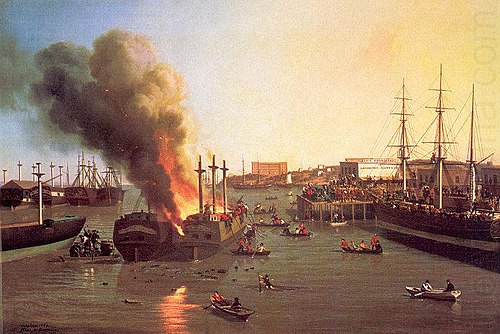 Fire in San Francisco Bay., 1856, Charles Christian Nahl
