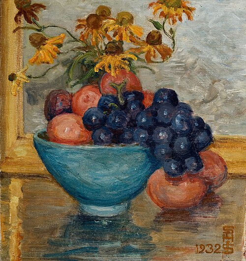 Opstilling med frugt og blomster, 1932, Susette Holten