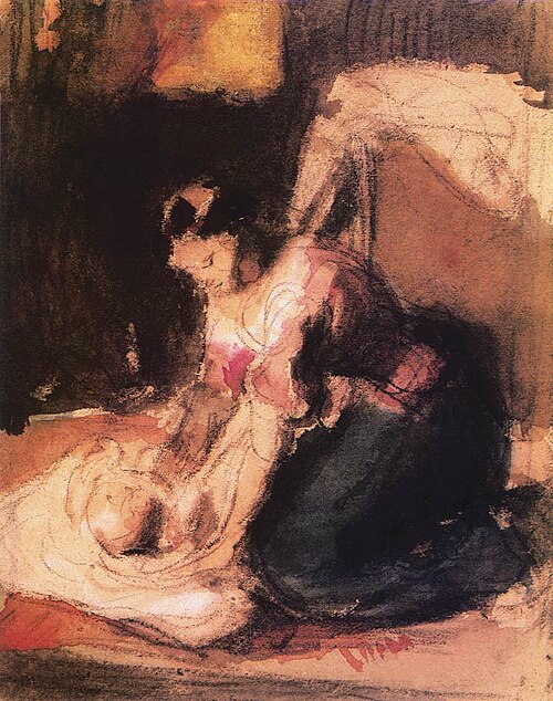 Mother Swaddling a Child, 1847, Károly Brocky