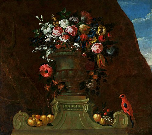 Nature morte avec un perroquet., 1701, Jakob Bogdani
