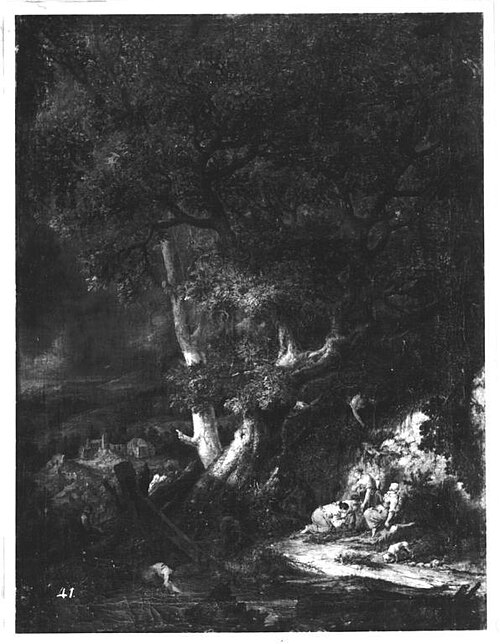 Waldlandschaft mit Personenstaffage und Architektur, 1693, Christoph Ludwig Agricola