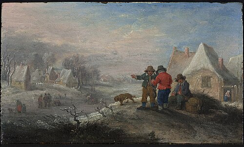 Winterlandschap, waarin drie mannen, 1728, Théobald Michau