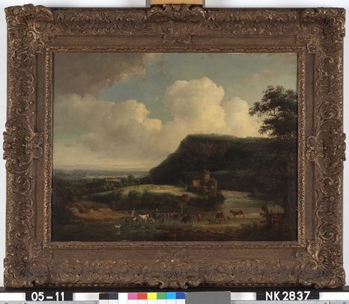 Landscape with river + flock, 1750, Théobald Michau