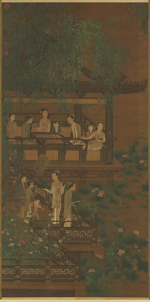 Ladies Fishing by a Lotus Pavillion, , Zhou Wenju