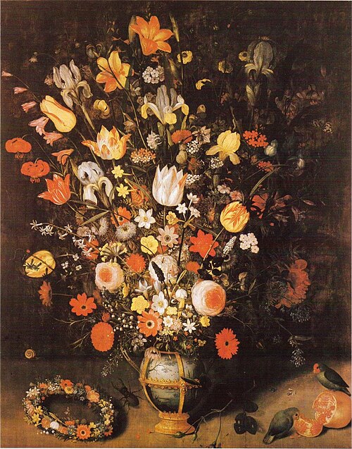 Blumenstilleben / Blumenstück mit Papageien / Vase mit Blumen, 1620, Peter Binoit