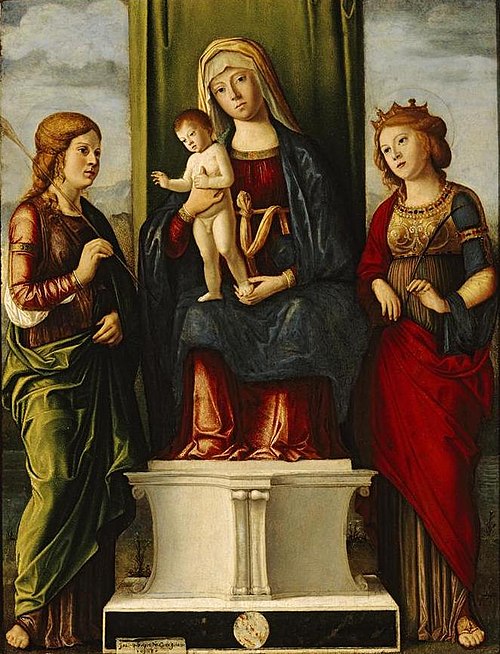 Enthroned Madonna and Child with two virgin martyrs, 1495, Giovanni Battista Cima da Cone